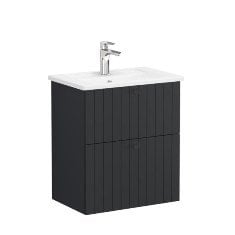 Vitra Root Groove 69237 Lavabo Dolabı, Çift Çekmeceli, Dar, 60 Cm, Mat Grafit, Köşeli Lavabolu